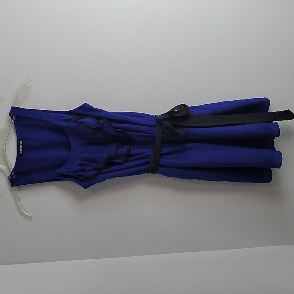 Express Royal Blue Ruffle Chest Black Belt  Dress XS